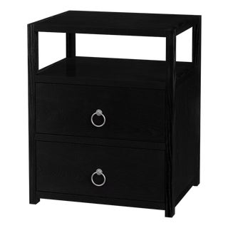 Lark 21 in. W Wood 2 Drawer Nightstand with Open Storage Shelf, Washed Black For Sale