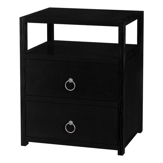 Lark 21 in. W Wood 2 Drawer Nightstand with Open Storage Shelf, Washed Black For Sale