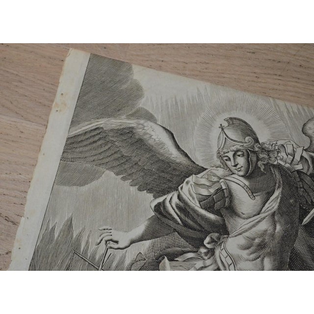 17th Century 17th Century Religious Engraving of St. Michael, Lyon, Laurent Biesse For Sale - Image 5 of 10