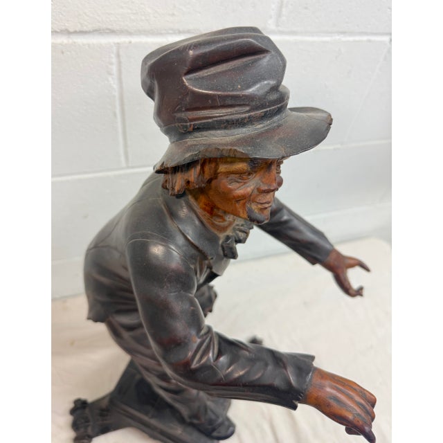 Large Antique European 1800's Carved Wood Fiddler Violinist Sculpture Statue Music For Sale - Image 16 of 18