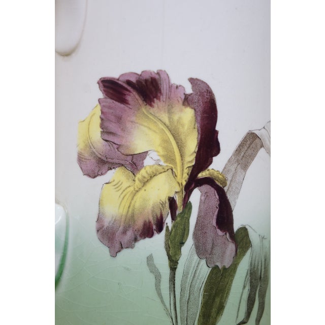 Antique Villeroy & Boch Porcelain Mettlach Metal Lidded Iris Flower Pitcher Jug 7" For Sale - Image 10 of 15