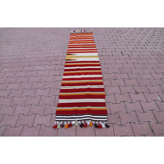 1970s Scandianvian Red Striped Kilim Runner For Sale - Image 9 of 9