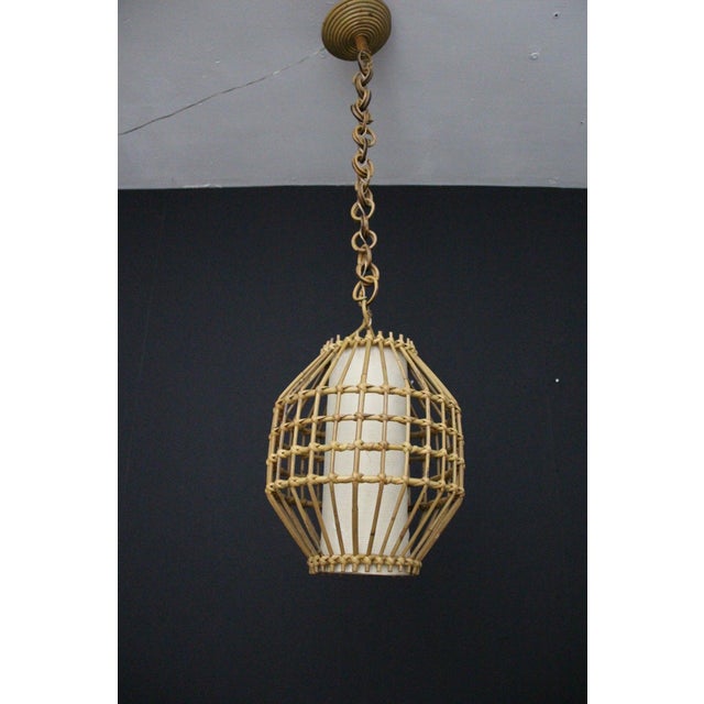 1950s Hand-Woven Wicker Rattan Lantern in the style of Louis Sognot, 1950s For Sale - Image 5 of 14