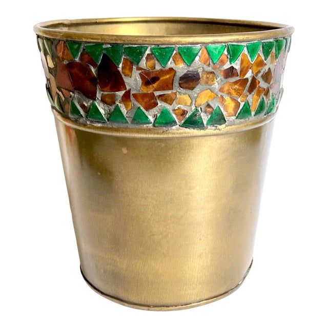 1970s Vintage Brass Waste Basket With Mosaic Chairish