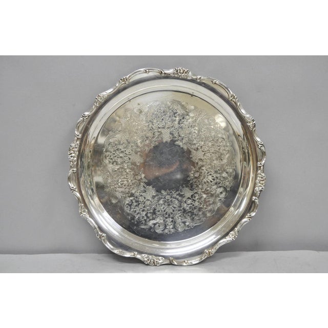 Mid 20th Century Vintage Wm Rogers Wellington 1171 Round Silver Plated Etched Floral Platter Tray For Sale - Image 5 of 13