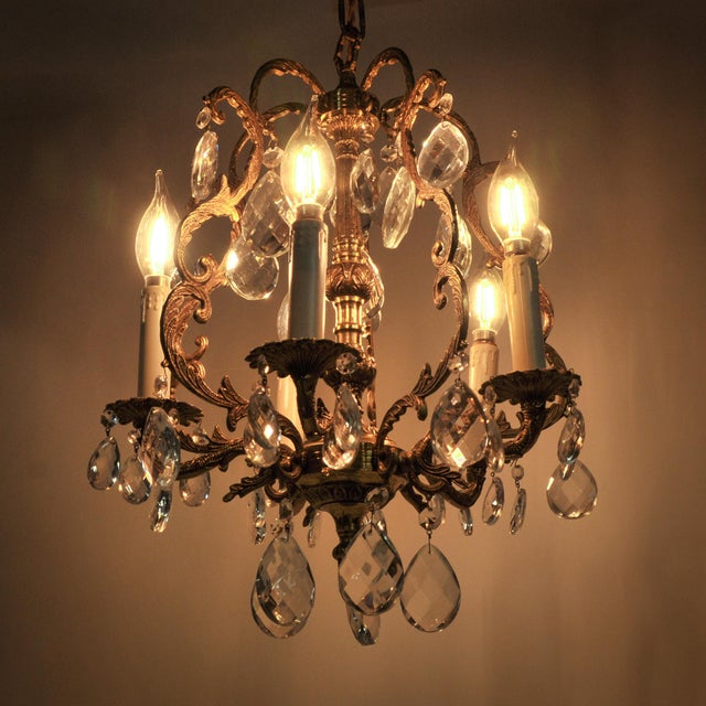 Vintage Petite French Brass and Crystal Chandelier For Sale - Image 16 of 17