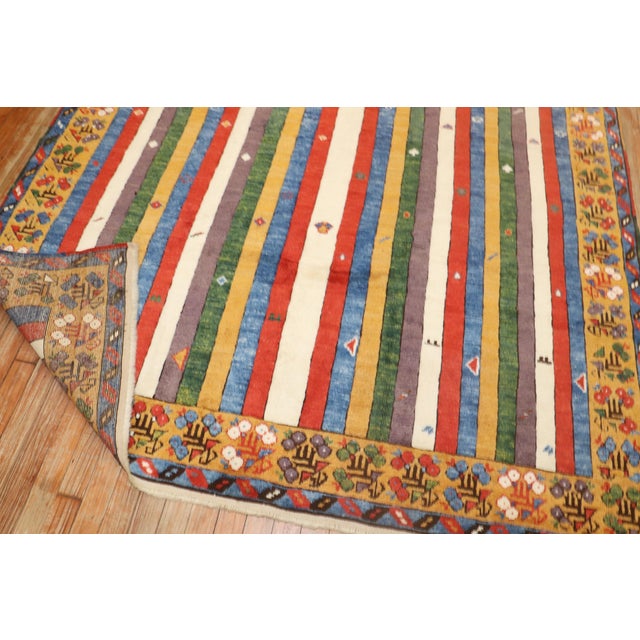 Vintage Zabihi Collection Inspired Striped Turkish Konya Square Rug For Sale In New York - Image 6 of 9