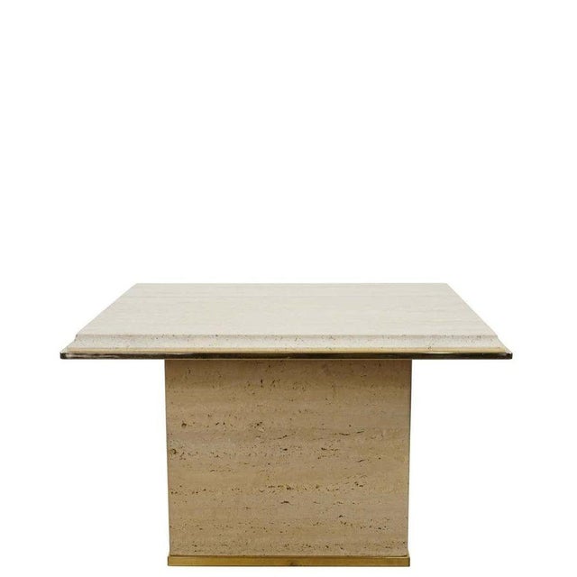 Beige Vintage Coffee Table in Travertine and Brass For Sale - Image 8 of 8