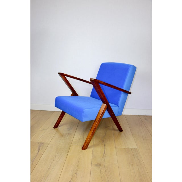 Vintage Loft Lounge Chair with Blue Cornflower Velvet Upholstery, 1970 For Sale - Image 9 of 12