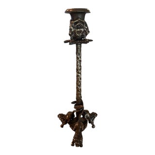 Vintage Arthur Court Candle Opera Figural Lion & Serpent Candlestick, 12.5” For Sale