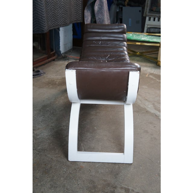 1980s Attribtued to Jay Spectre for Century Furniture Brown Leather White Bentwood "Eclipse" Bench For Sale - Image 9 of 10