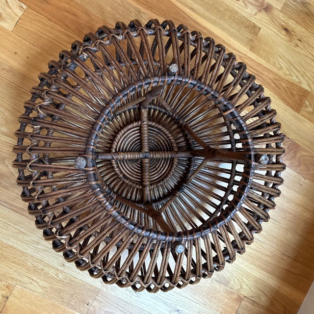 Wood 1970s Albini Style Rattan Ottoman For Sale - Image 7 of 7