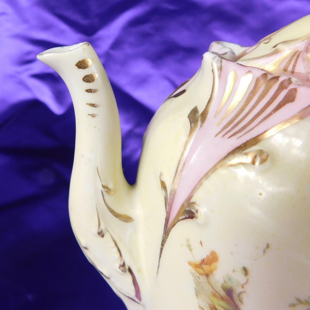 Contemporary 1930s Boho Chic Green and Purple Floral Teapot, Creamer, Milk Jug For Sale - Image 3 of 12