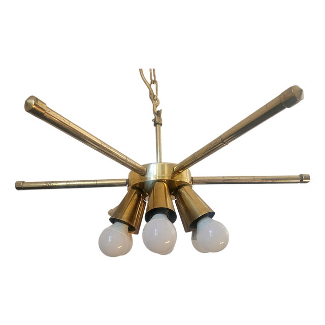 Mid-Century Brass Chandelier, 1970s For Sale