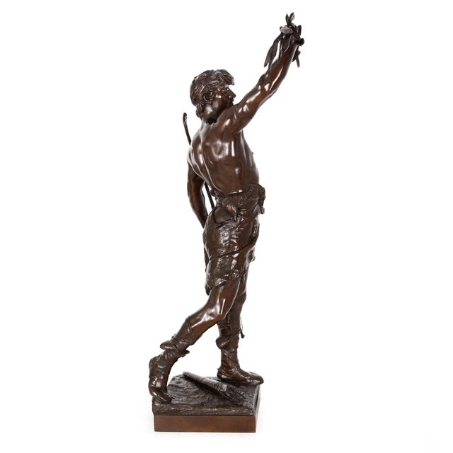 1910s A Fine 36” H French Antique Bronze Sculpture “Victory” by Eugene Marioton For Sale - Image 5 of 18