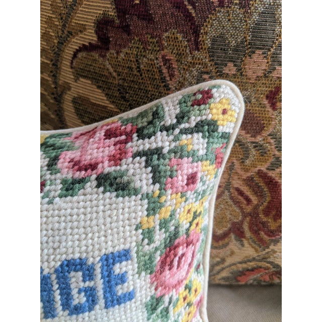 Textile Vintage Grandmillenial Needlepoint Decorative Throw Pillow For Sale - Image 7 of 10