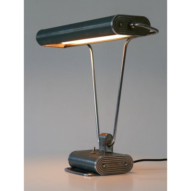Elegant art deco table lamp or desk light 'no 71' in blue-gray and silver color. Lamp shade rotating. Designed by andré...