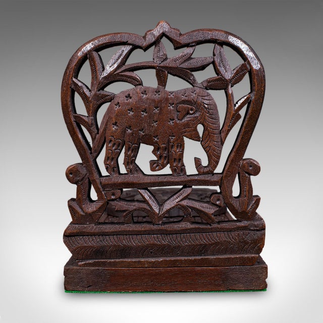 Vintage Elephant Motif Book Slide, Anglo-Indian, Teak, Library Stand, Art Deco For Sale - Image 6 of 10