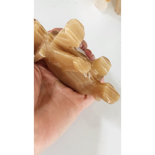 Pair of Vintage Hand-Carved Honey Onyx Elephant Figurines For Sale - Image 12 of 16