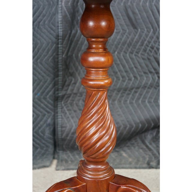 Vintage Georgian Style Scalloped Mahogany Starburst Inlaid Pedestal Side Table For Sale - Image 4 of 18