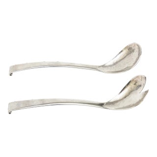 Vintage Sterling Silver Modernist Salad Servers or Serving Pieces, 1980's For Sale