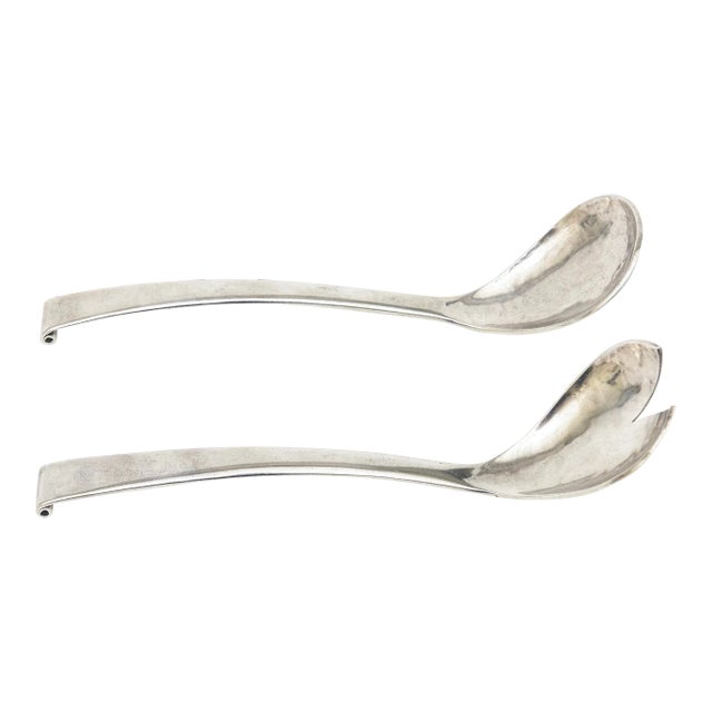 Vintage Sterling Silver Modernist Salad Servers or Serving Pieces, 1980's For Sale