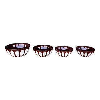 Set of 4 Catherine Holm of Norway Brown Lotus Enamelware Mid-Century Mixing/Serving Bowls For Sale
