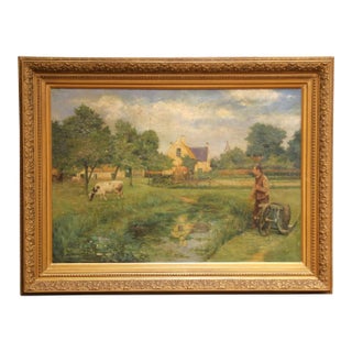 19th Century French Barbizon Style Pastoral Oil on Canvas Painting For Sale