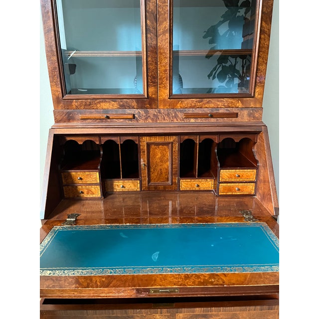 Mid 20th Century Queen Anne Style Burr Walnut Secretary Bookcase For Sale - Image 9 of 17