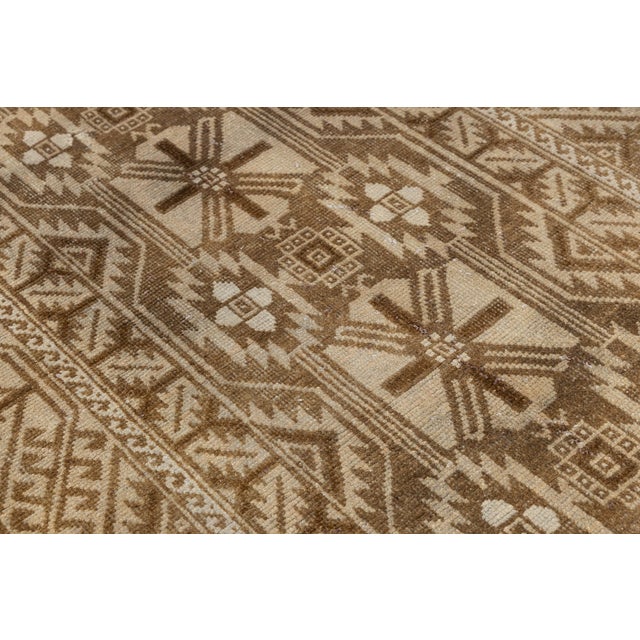Beige Vintage Hand-Knotted Neutral Anatolian Tribal Runner Rug | Earthy Beige & Walnut Geometric For Sale - Image 8 of 9