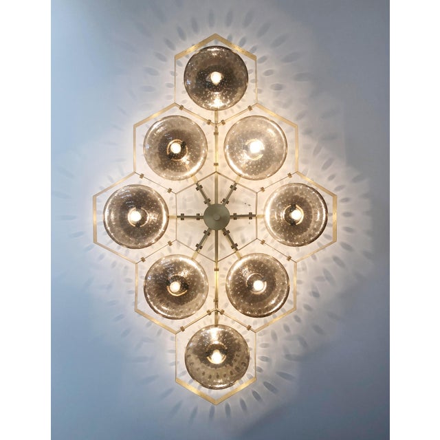 Fabio Ltd 21st Century Hive Satin Brass Smoky Bubbles Murano Flush Mount by Fabio LTD For Sale - Image 4 of 9