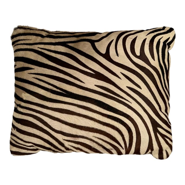Vintage Brown and White Zebra Animal Print Stripe Throw Pillow For Sale
