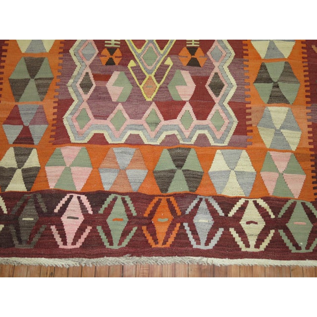 Textile Mid-20th Century Square Geometric Turkish Kilim For Sale - Image 7 of 7