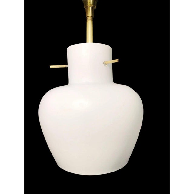 Mid-Century Modern 1960s Mid-Century Modern Italian Pendant Lamp by Stilnovo in Brass, Teak, and Opaline Glass For Sale - Image 3 of 8
