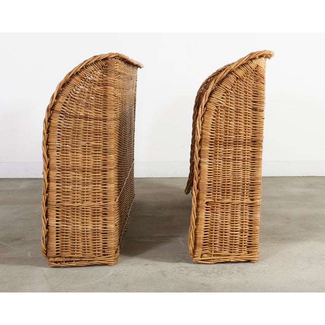 Pair of Organic Modern Woven Rattan Wicker Wingback Headboards For Sale - Image 4 of 17