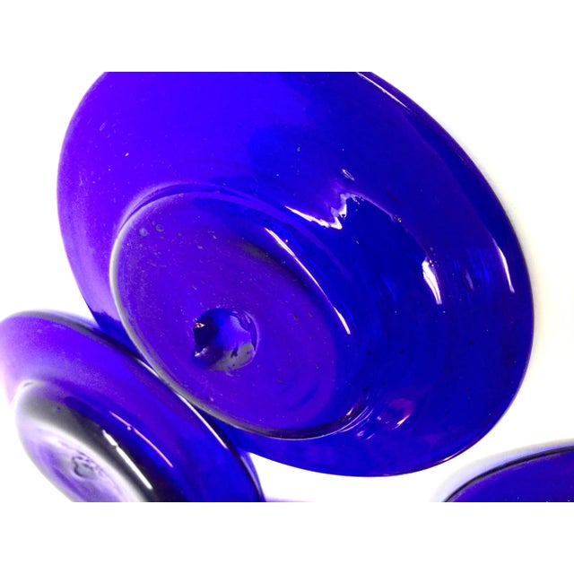 Hand Blown Art Glass Cobalt Blue Butter Plates Set of 6 For Sale - Image 11 of 11