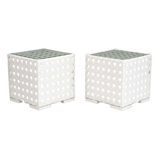 Skyline Design Glass Top Side Tables, Pair For Sale