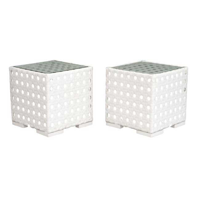 Skyline Design Glass Top Side Tables, Pair For Sale