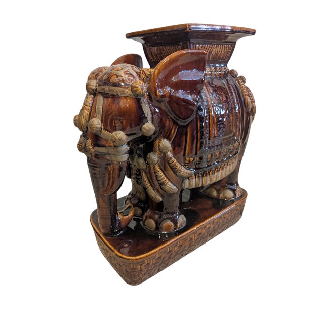 Ceramic Vintage Brown Ceramic Elephant Plant Stand, Hollywood Regency, Chinoiserie For Sale - Image 7 of 10