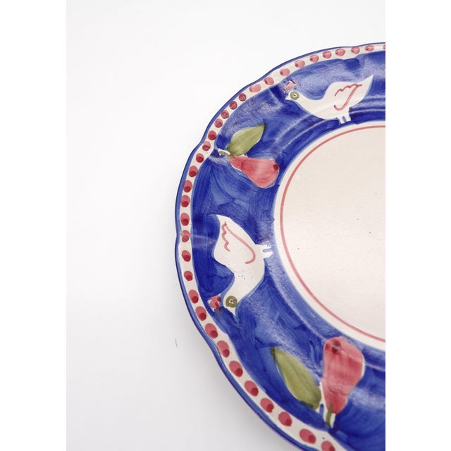 1980s Blue and White Italian Plate/Platter With Roosters and Pears With Red Dots 11" For Sale - Image 5 of 8
