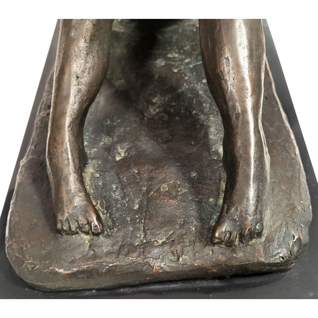 Vintage American Mid-Century Modern Bronze Sculpture Girl Playing Guitar by Weiner For Sale - Image 17 of 18