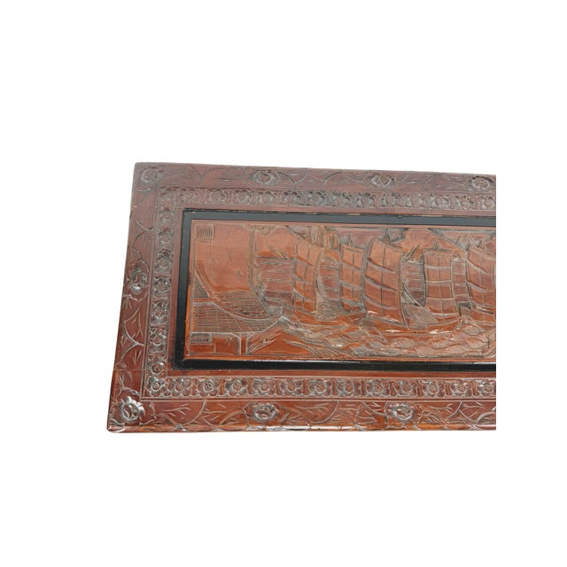 Late 20th Century Vintage Asian Carved Wood Storage Chest With Figural Relief Panels For Sale - Image 5 of 18