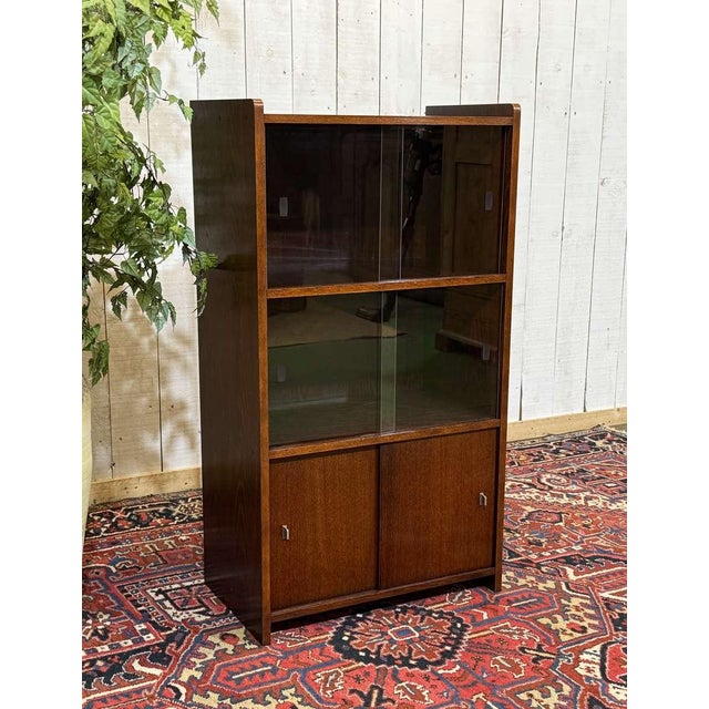 English Oak Bookcase with Sliding Doors, 1960s For Sale - Image 4 of 14