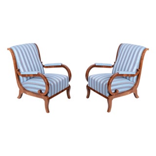 Biedermeier Lounge Chairs in Oak, Spruce and Walnut, Austria, 1830s, Set of 2 For Sale