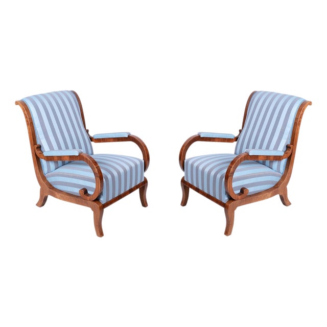 Biedermeier Lounge Chairs in Oak, Spruce and Walnut, Austria, 1830s, Set of 2 For Sale