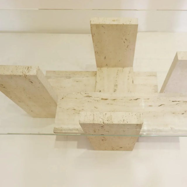 Glass and Travertine Coffee Table from Willy Ballez, 1970s For Sale - Image 9 of 13