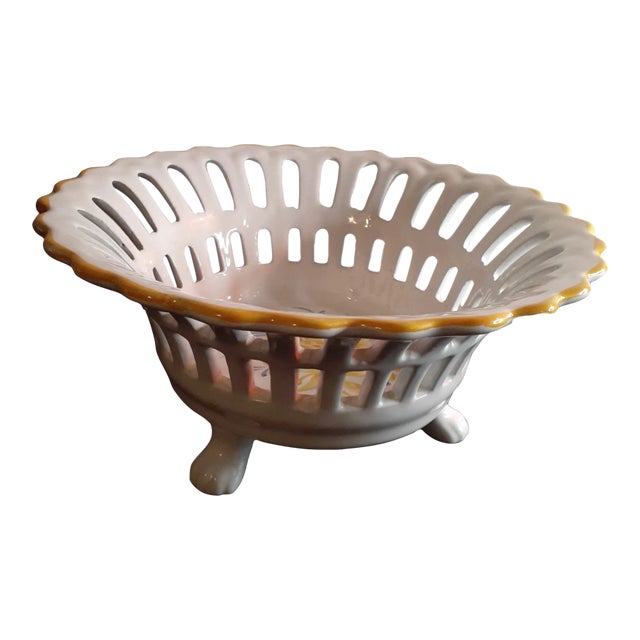 Vintage 1980s RCCL Made in Portugal Lattice Pedestal Bowl For Sale