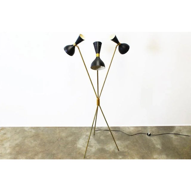 Mid-Century Italian Minimalist Black Brass Floor Lamp in the Style of Stilnovo, 1950s For Sale - Image 11 of 11