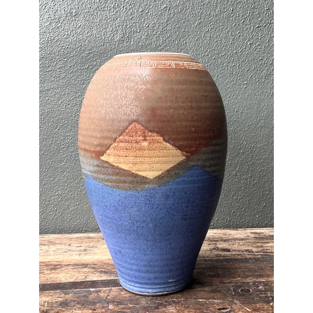 Vintage Original Studio Pottery Layered Glaze Vase For Sale - Image 4 of 12