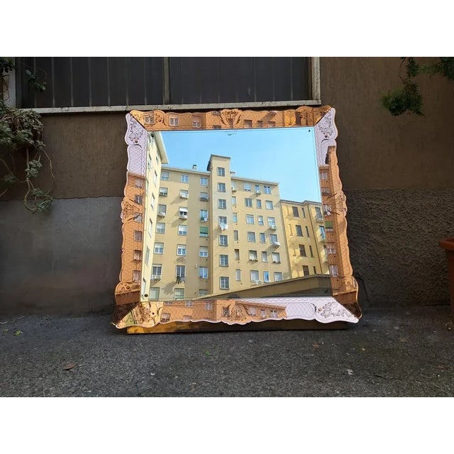 Gold Vintage Mirror in Pink Glass by Gio Ponti, 1950s For Sale - Image 8 of 8